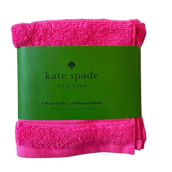 KATE SPADE Set of 4 Hot Pink Cotton Wash Cloths 13x13 NEW - Picture 1 of 9